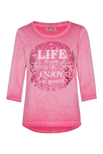 SOCCX Damen Shirt mit 3/4-Arm und rundem Print Happy Pink S
