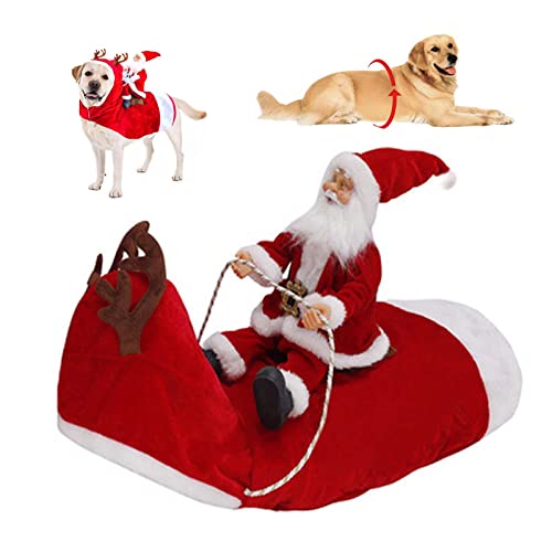 Weihnachtskostüm für Hunde, Weihnachtskleidung, Laufender Weihnachtsmann, reitet auf Haustier, Winterkleidung für mittelgroße und große Haustiere (XXL)