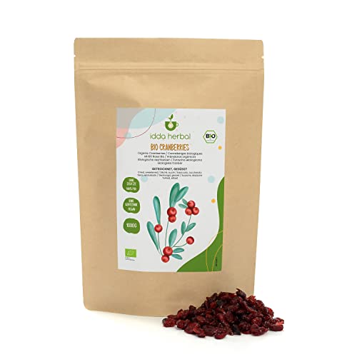 BIO Cranberries getrocknet (1kg), Bio Cranberry leicht mit Fruchtsaft gesüßt, aus kontrolliert biologischem Anbau, glutenfrei, laktosefrei, laborgeprüft, vegan