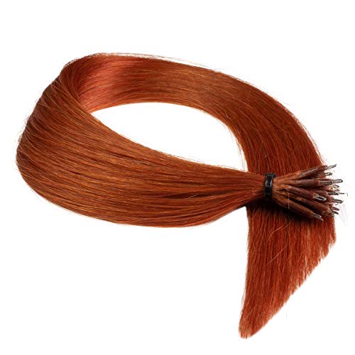 hair2heart 50 x 1 g REMY Echthaar Nanoring Extensions 60cm Farbe #130 Kupferrot, 50 g