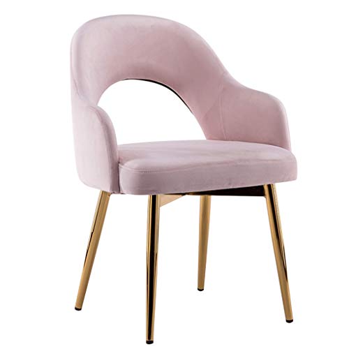 ZCXBHD Nordic Esszimmerstuhl Velvet + Metallbeine mit hohen Rückenlehne Make-up Stuhl Negotiation Stuhl Retro Küchenstühle (Color : Pink)