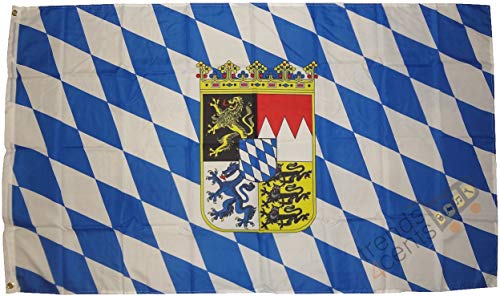 Top Qualität - Flagge Bayern Wappen Fahne, 250 x 150 cm, EXTREM REIßFEST, Keine BILLIG-CHINAWARE, Stoffgewicht ca. 100 g/m², sehr robust, extra starke Messing-Ösen - mehrfach umlaufend genäht