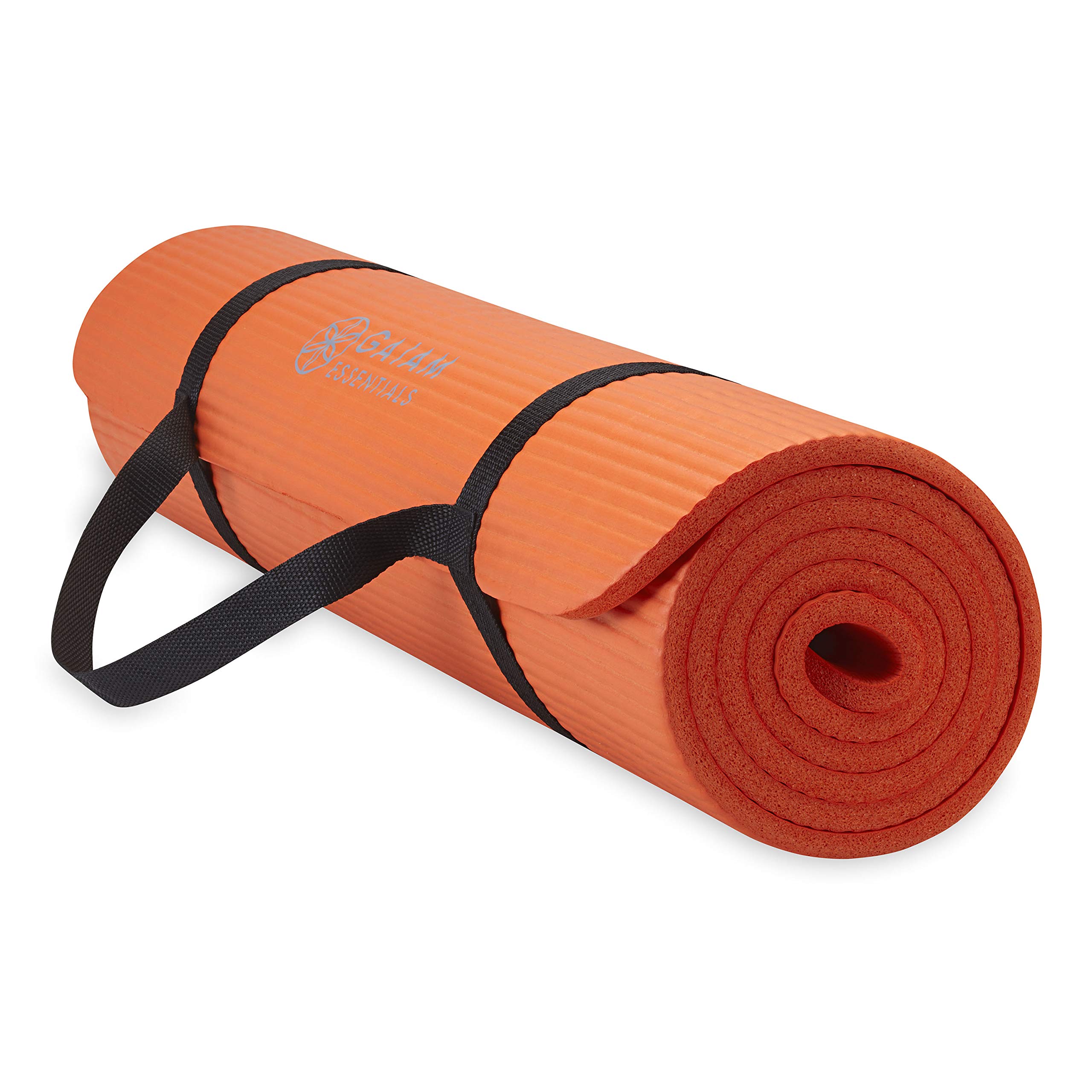 Gaiam Essentials, dicke Yogamatte, Fitness- und Trainingsmatte mit leicht zu verwendendem Yogamatten-Tragegurt, 183 cm L x 61 cm B x 1 cm dick, Orange