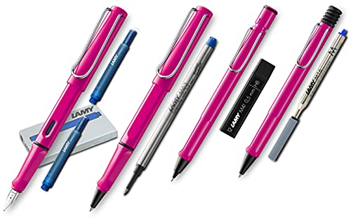 Lamy Safari Set [Füller + Kugelschreiber + Tintenroller + Bleistift] (inkl. Ersatzminen + Patronen, Pink)