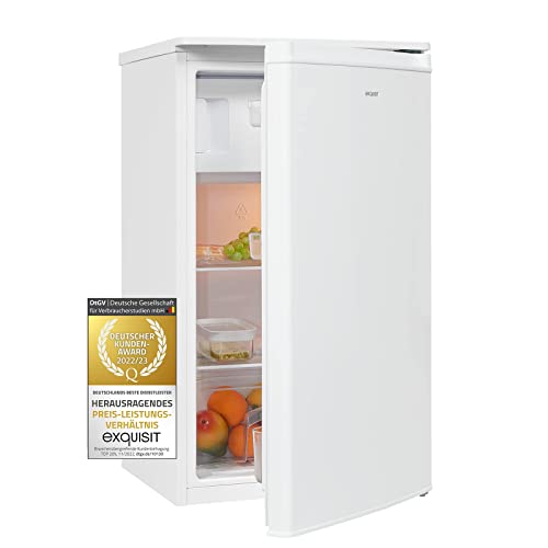 Exquisit Kühlschrank KS5117-3-040E weiss | Standgerät | 81 l Volumen | Weiß | Glasablagen | Freistehend | LED-Licht | Kühlen und Gefrieren | Türanschlag wechselbar | Gemüsefach