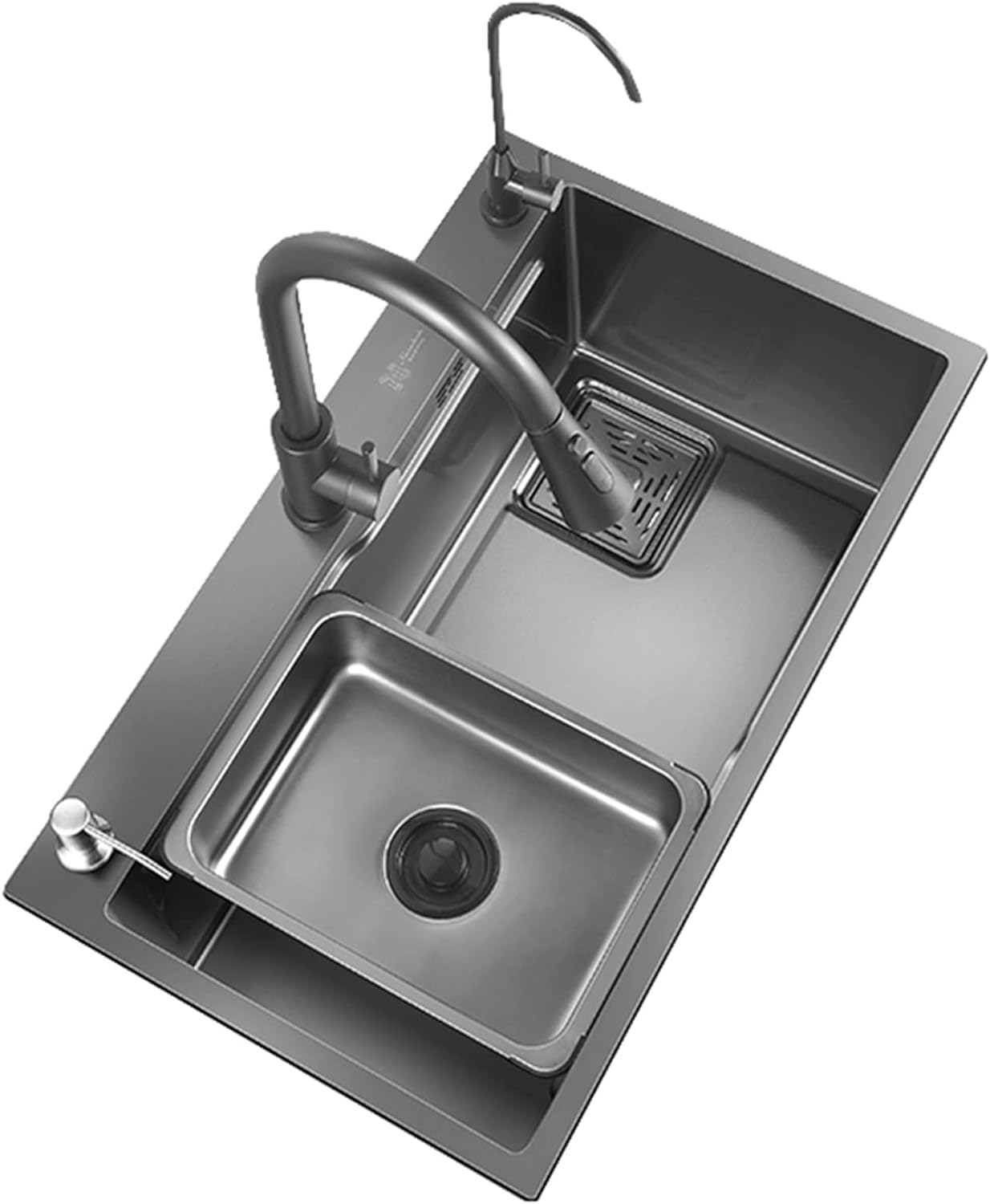 Küchenspüle mit Wasserhahn Nano-Edelstahlspüle Haushalt Großes Einzelschlitz-Waschbecken Drop-In oder Unterbauinstallation (Color : C, Size : 60X45cm)