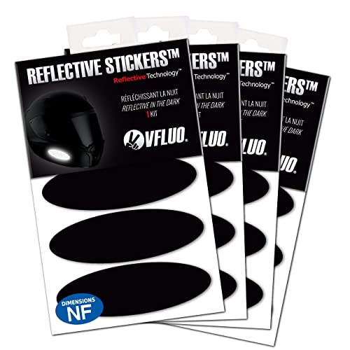 VFLUO Black OVAL™, (4er Pack) 4 stück Kit Retro reflektierende Aufkleber für Motorradhelme, 3M Technology™, Schwarz
