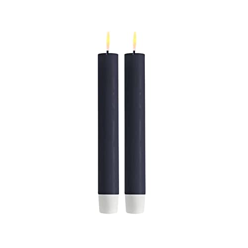 ReWu LED Stabkerze 2er Deluxe Homeart, Indoor LED-Stabkerze mit realistischer Flamme auf einem Echtwachsspiegel, warmweißes Licht - 15 cm (Royal Blau)