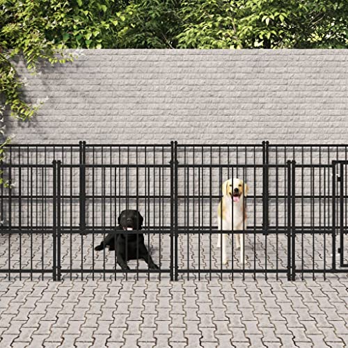 Hundehütte für den Außenbereich, Laufstall für Hunde, Welpen, Hundehütte für den Außenbereich, Stahl, 11,26 m²