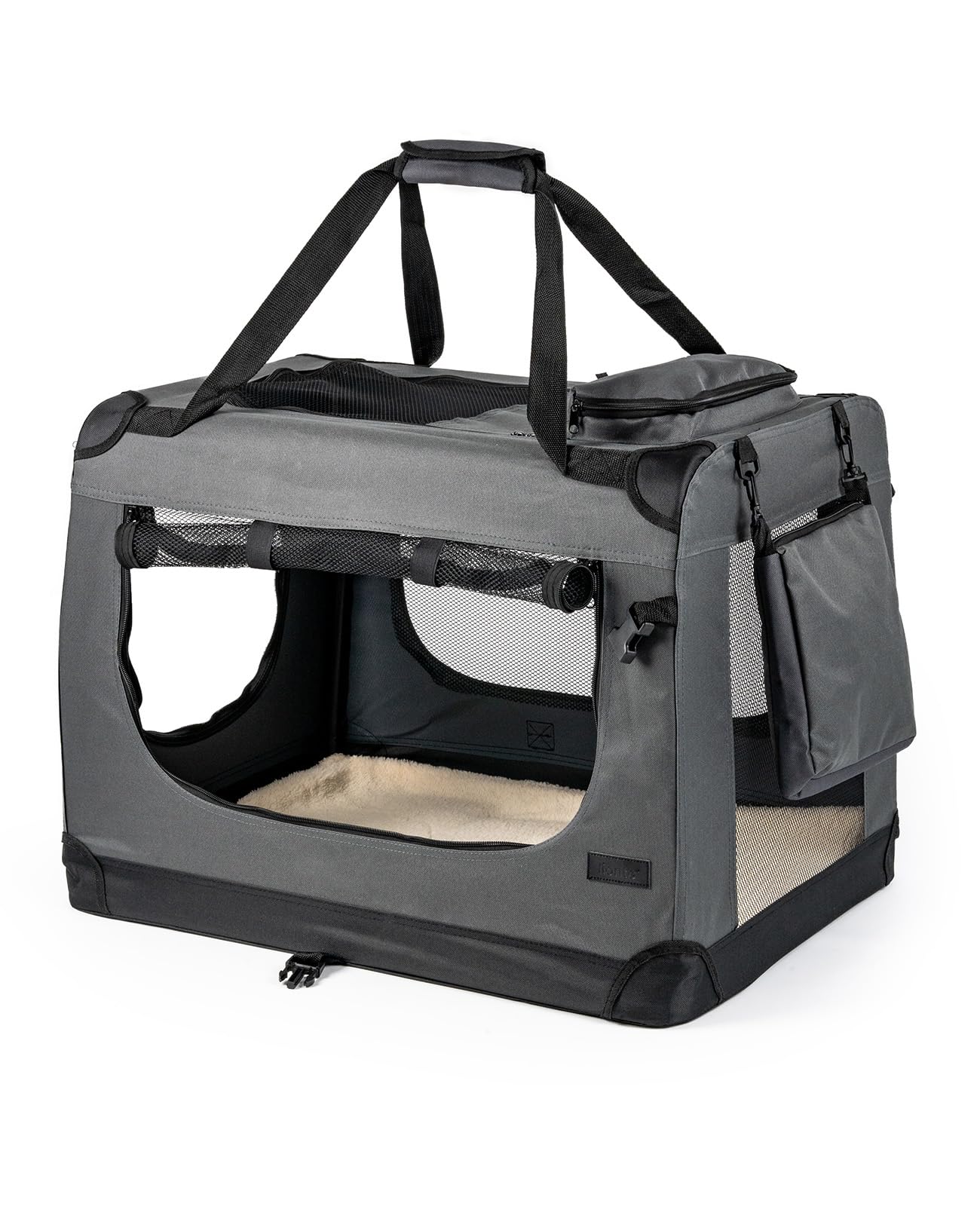 lionto Hundetransportbox faltbar für Reise & Auto, 82x58x58 cm, stabile Transportbox mit Tragegriffen & Decke für Katzen & Hunde bis 18 kg, robuste Hundebox aus Stoff für klein & groß, grau