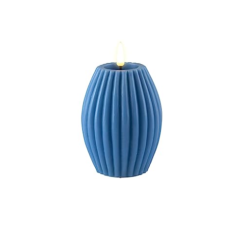 ReWu Kerze Deluxe Homeart Rillenkerze Ovale Formkerze aus Echtwachs mit hochwertigem Wachsspiegel - (Ice Blue)