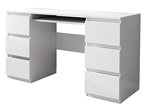 Mirjan24 Schreibtisch Glen, 6 Schubladen Schülerschreibtisch Computertisch Arbeitstisch Kinderschreibtisch PC-Tisch Kinderzimmer Jugendzimmer (Weiß)