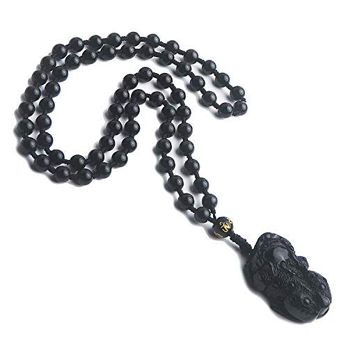 DSXJEZNJ natural stone pendant Natürlicher schwarzer Obsidian Anhänger for Damen Herren Pi Xiu Form Edelstein Kristall Perlenkette Anhänger 39x21x13mm AAAA
