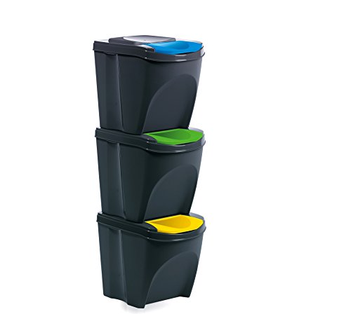 Mülleimer Abfalleimer Mülltrennsystem 60L - 3x20L Behälter Sorti Box Müllsortierer 3 Farben von rg-vertrieb (Anthrazit)