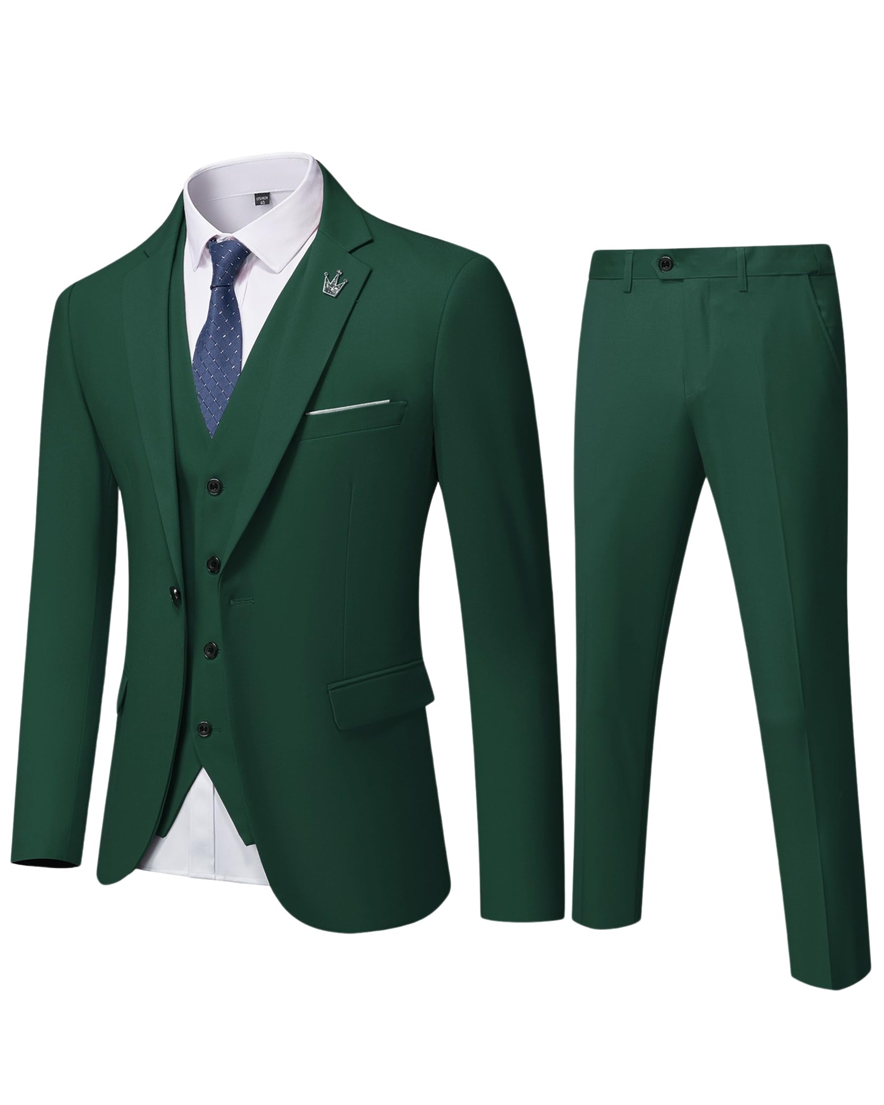 EastSide Herren Slim Fit 3-teiliger Anzug, Ein-Knopf-Blazer-Set, Jacke, Weste & Hose, dunkelgrün, XL