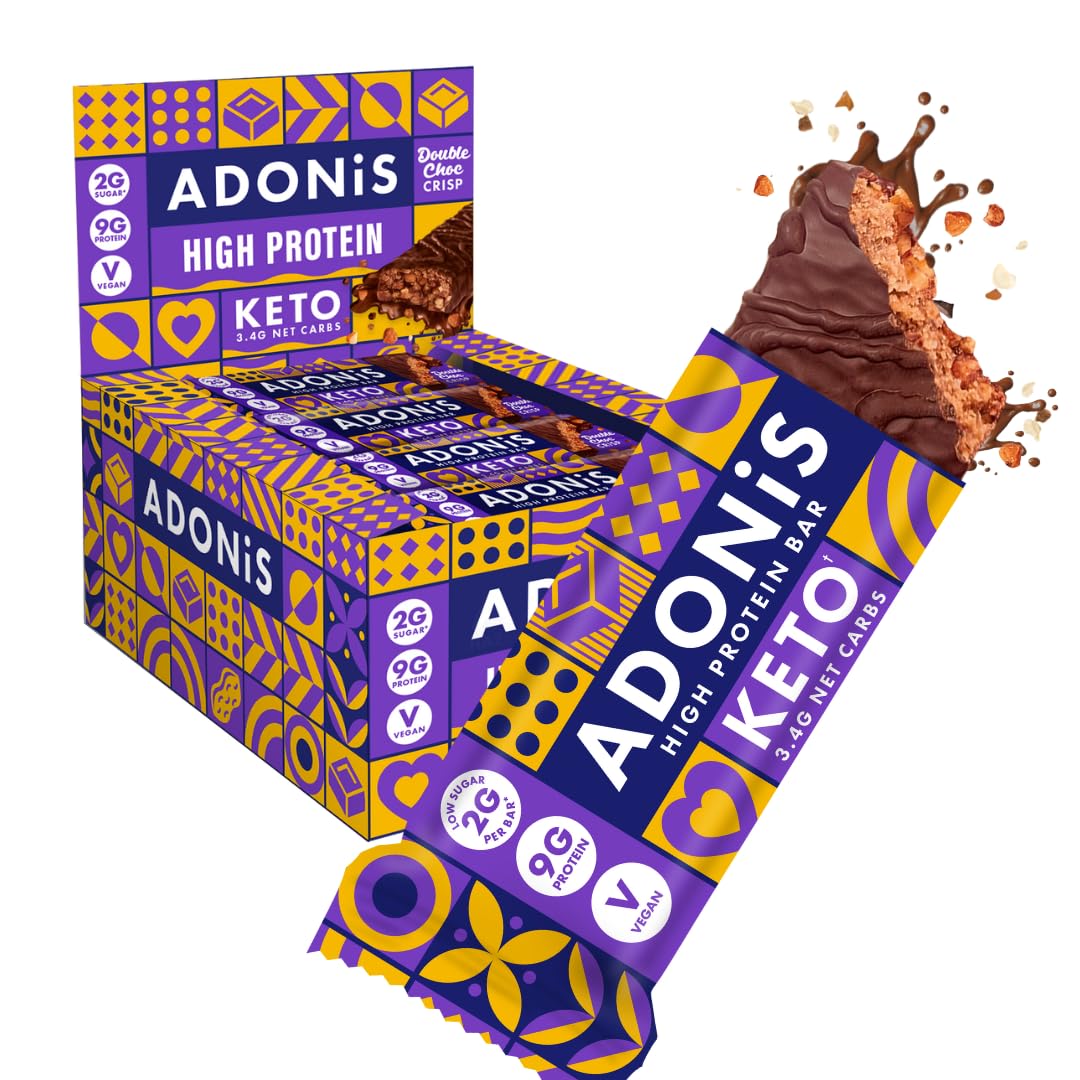 Adonis Keto High Protein Riegel Doppelt Schokolade | 16x 45g | Keto Snacks | Vegan & 100% natürlich | zuckerfrei, palmölfrei, milchfrei | Zuckerarm, kalorienarm