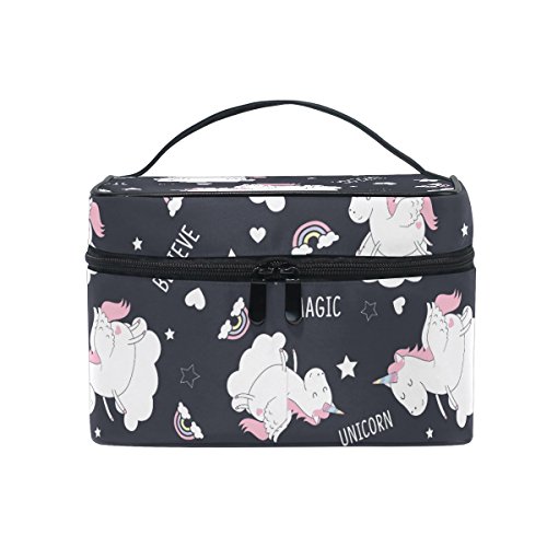 Make-up Tasche mit Panda-Muster in Schwarz und weiß, Kulturbeutel mit Griff und Fächern für die Aufbewahrung Kosmetik, für Reisen geeignet, ideal für Teenager, Mädchen, Jungen und Damen Einhorn