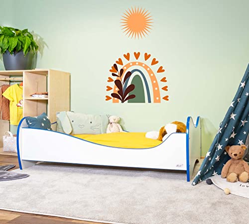 Alcube Kinderbett Swinging Blue Edge 140 x 70 cm mit Rausfallschutz, Lattenrost und Matratze MDF beschichtet