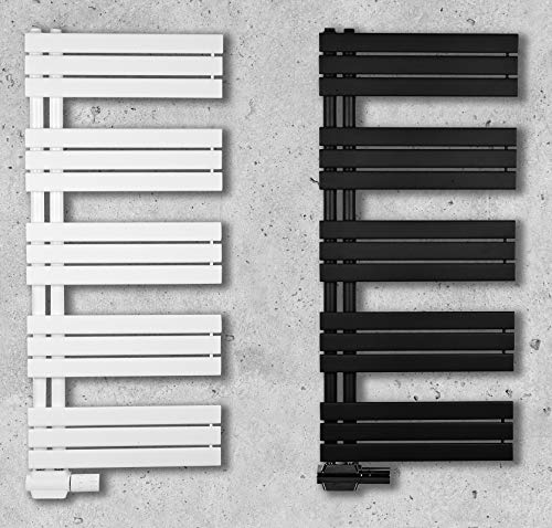 Design Badheizkörper Paneel mit Anschluss links oder rechts | Heizkörper mit versetztem Mittelanschluss (60 x 115 cm, weiß (RAL 9016))