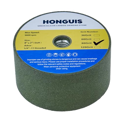 HONGUIS 10,2 cm grünes Siliziumkarbid-Schleifsteinrad, Topf-Schleifscheibe für Granit, Marmor, Beton, Mauerwerk mit 5/8-Zoll-11 Gewindedorn, Körnung 80