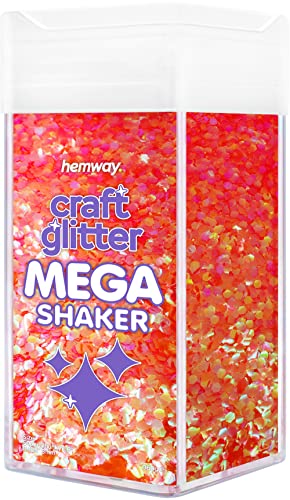 Hemway BULK Glitter 360g / 12.7oz MEGA Craft Shaker Glitter for Nails, Resin, Tumblers, Arts, Crafts, Painting, Festival, Cosmetic, Body - Super Chunky (1/8" 0.125" 3mm) - Fluorescent Peach