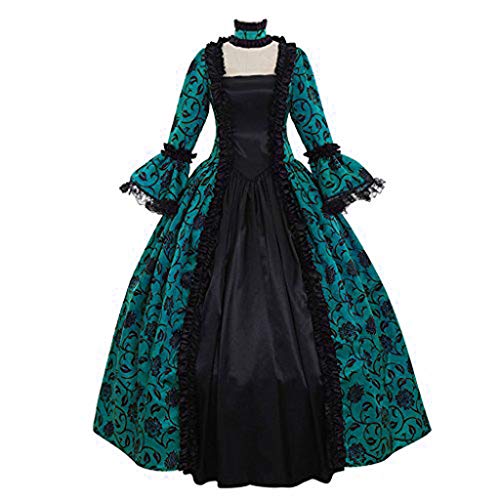 SALUC1A Damen Mittelalter Gothic Kleid Spitze Stickerei Trompetenärmel Bodenlanges Retro Kostüm Gewand Renaissance Viktorianisches Prinzessin Kleidung Gr.34-48