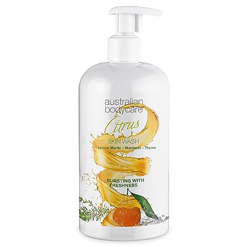 Skin Wash Professional 500 ml | Teebaumöl + Zitrus Duschgel | Duschgel für den Körper | Macht die Haut weich | Ideal bei unreiner Haut, Pickeln oder vor der Haarentfernung mit Wachs/Rasur