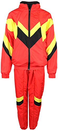 FOXXEO 80er Jahre Trainingsanzug Kostüm für Herren - rot gelb schwarz - Jogginghose, Größe:L