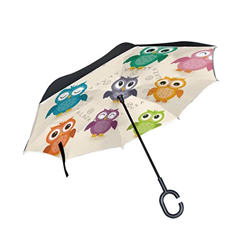 isaoa Große Schirm Regenschirm Winddicht Doppelschichtige seitenverkehrt Faltbarer Regenschirm für Auto Regen Außeneinsatz,C-förmigem Henkel Buntem Eulen Regenschirm Regenschirm für Damen und Herren