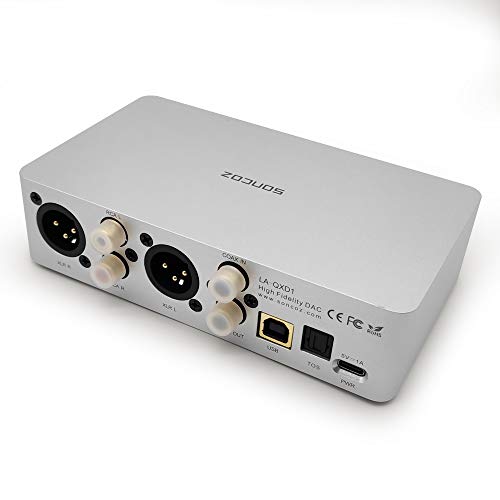 SONCOZ LA-QXD1 HiFi Audio Digital zu Analog Konverter USB DAC Balanced ES9038Q2M 32bit/768kHz PCM/DSD512 XMOS mit XLR/USB/Opt/Koax-Eingang, Silber