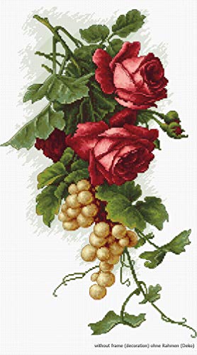 Luca-S Rote Rosen mit Trauben Kreuzstichset, Baumwolle, Mehrfarbig, 20x33cm