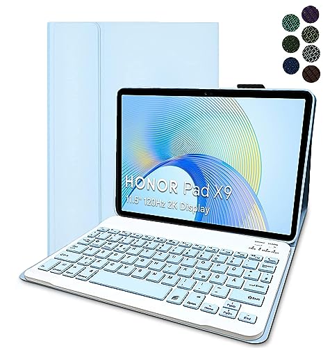 YGoal Tastatur Hülle für Honor Pad X9, QWERTZ Layout Ultra-Dünn Hülle mit 7 Farben Hintergrundbeleuchtung Abnehmbarer Deutsches Tastatur für Honor Pad X8 Pro 11.5, Blau