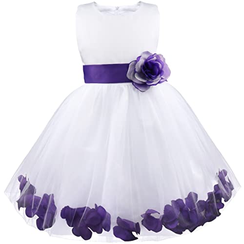 YiZYiF Mädchen Prinzessin Kleid Festlich Hochzeit Blumenmädchen Kleid Festzug Partykleid mit Blumen Schleife Taillenband 92-164 Lila 152