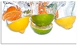 ARTland Spritzschutz Küche aus Alu für Herd Spüle 90x50 cm (BxH) Küchenrückwand mit Motiv Essen Obst Früchte Zitrone Orange Limette Bunt Modern Hell S6EL