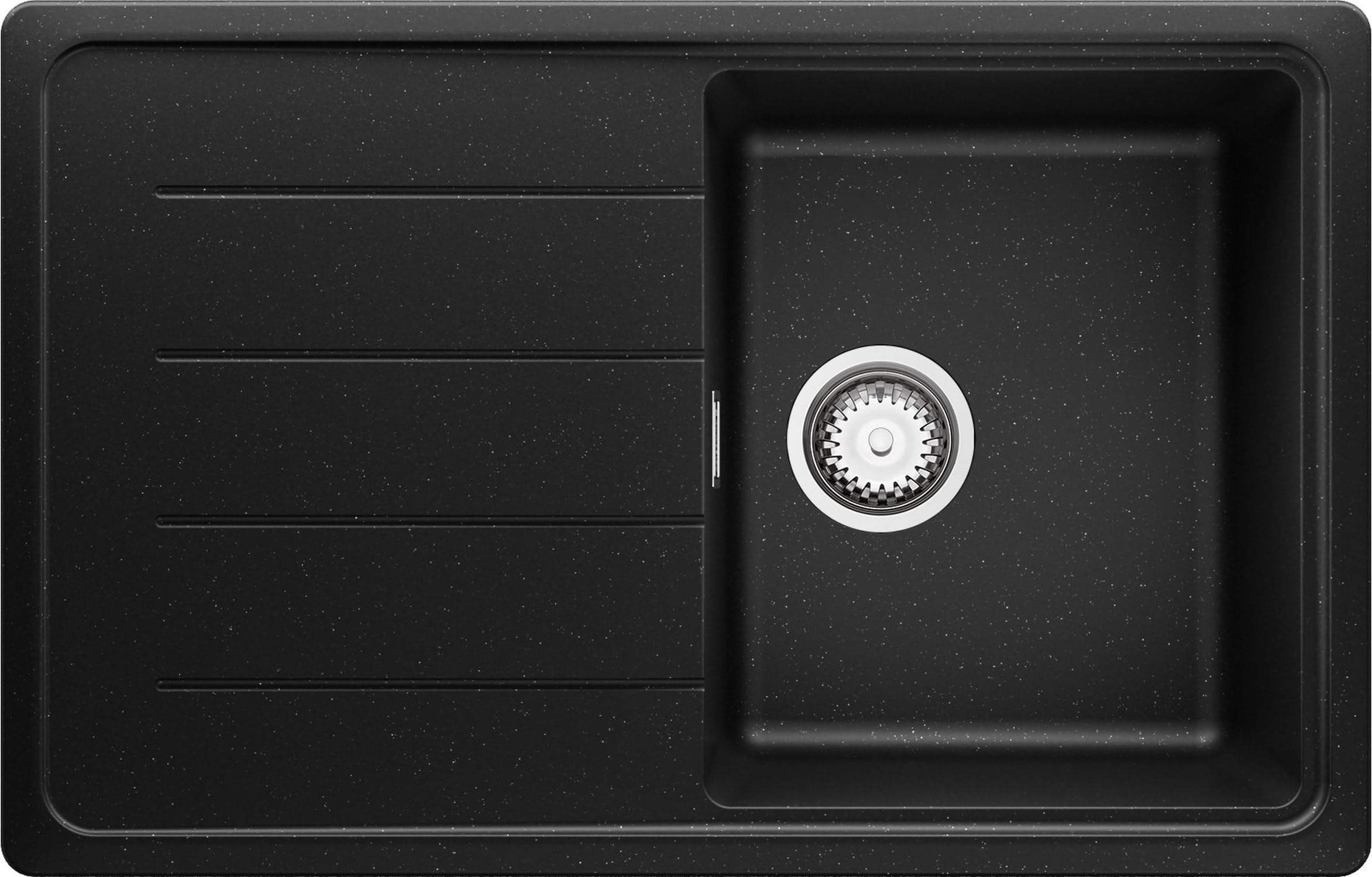 Spülbecken Schwarz Metallic 78x50 cm, Granitspüle + Ablauf-Set, Küchenspüle für 45er Unterschrank, Einbauspüle von Primagran