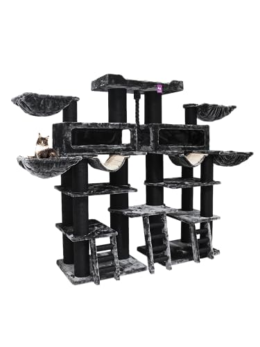Petrebels Maine Coon Kratzbaum XXL, Siberian 205 cm Schwarz, Designer-Kratzmöbel für große Katzen