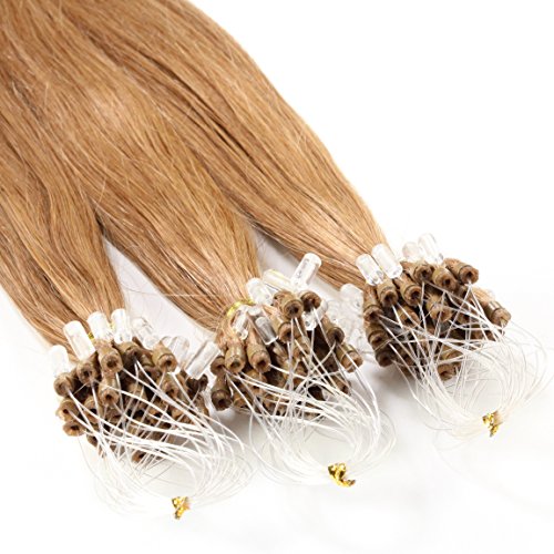 hair2heart 100 x 1g Echthaar Microring Loop Extensions, 60cm - glatt - #12 honigblond - Loops Haarverlängerung