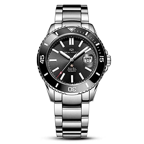 SEA-GULL Seagull Herrenuhr Keramik Ocean Star 200 Meter Wasserdicht Automatik Mechanische Armbanduhr 416-22-1201, Schwarz , Armband