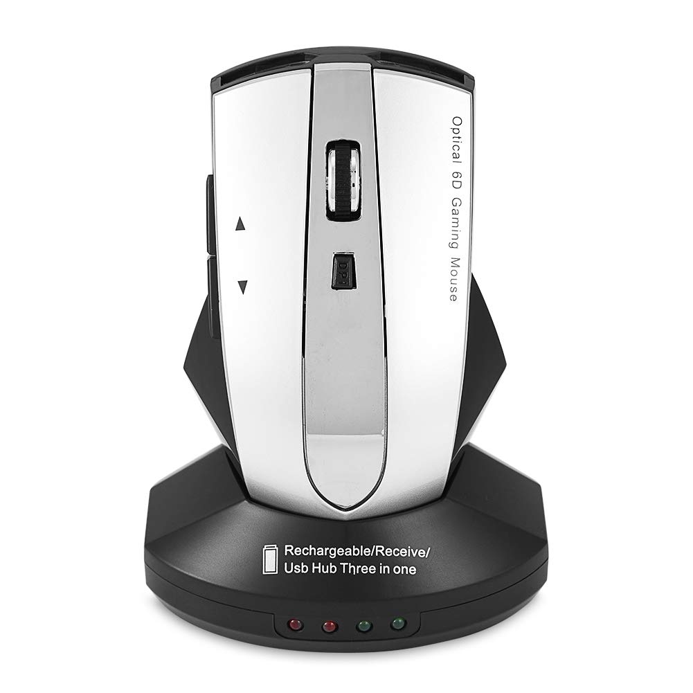 Socobeta Wireless Mouse Wiederaufladbare optische Maus-Spielemäuse mit Ladestation 3-Port USB Hub(Weiß + Grau) Unterhaltungselektronik