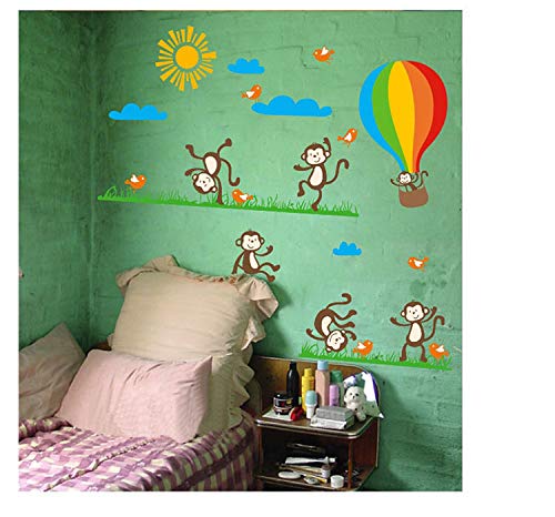 Ambiance-Sticker Wandtattoo Monkeys, Birds and Hot-air Balloon