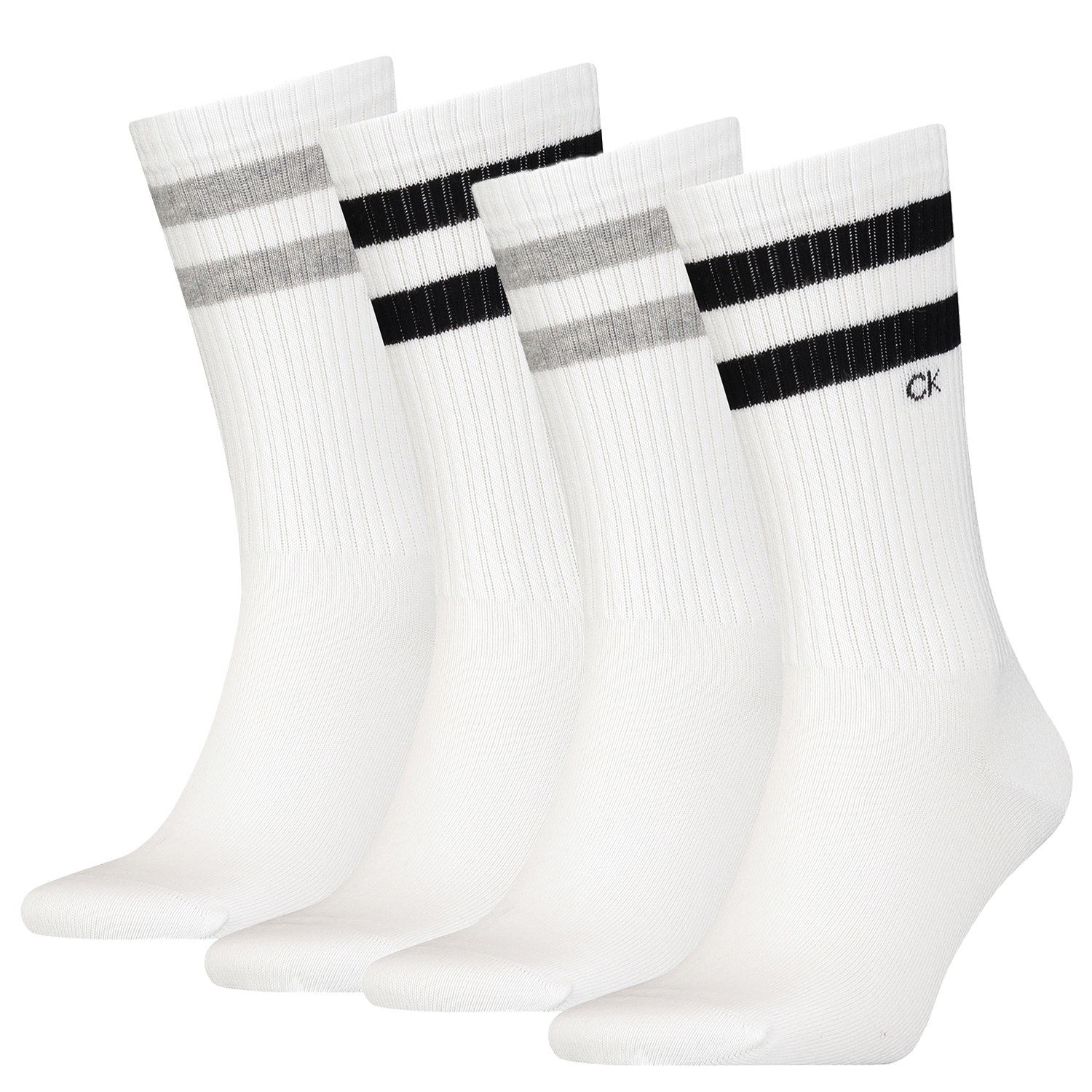 Calvin Klein 4 Paar Stripes Herren Sportsocken Tennissocken , Farbe:White, Socken & Strümpfe:39-42