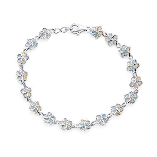 Plumeria Hawaiian Blume Weiß Erstellt Opal Link Armband Für Frauen Freundin 925 Silber Oktober Geburtsstein