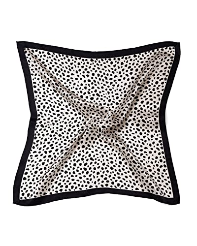 MayTree Seidentuch, buntes Halstuch für Damen aus 100% Maulbeer-Seide, quadratisch Leopard 53x53 (braun schwarz)