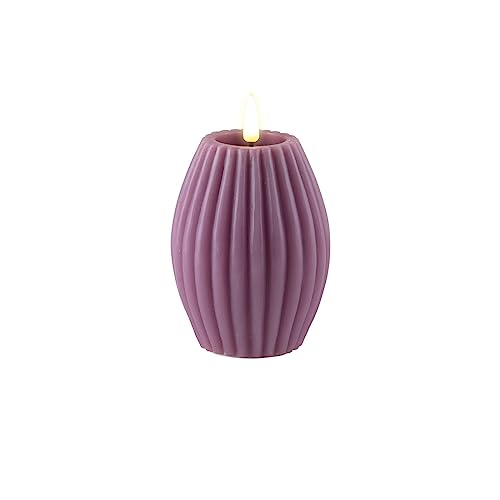 ReWu Kerze Deluxe Homeart Rillenkerze Ovale Formkerze aus Echtwachs mit hochwertigem Wachsspiegel - (Purple)