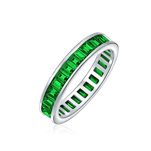 Aaa Cubic Zirconia Kanal Set Rechteck Emerald Green Cut Baguette Cz Eternity Ring Jahrestag Hochzeit Band Für Frauen .925 Sterling Silber 4Mm Stapelbar Ringe