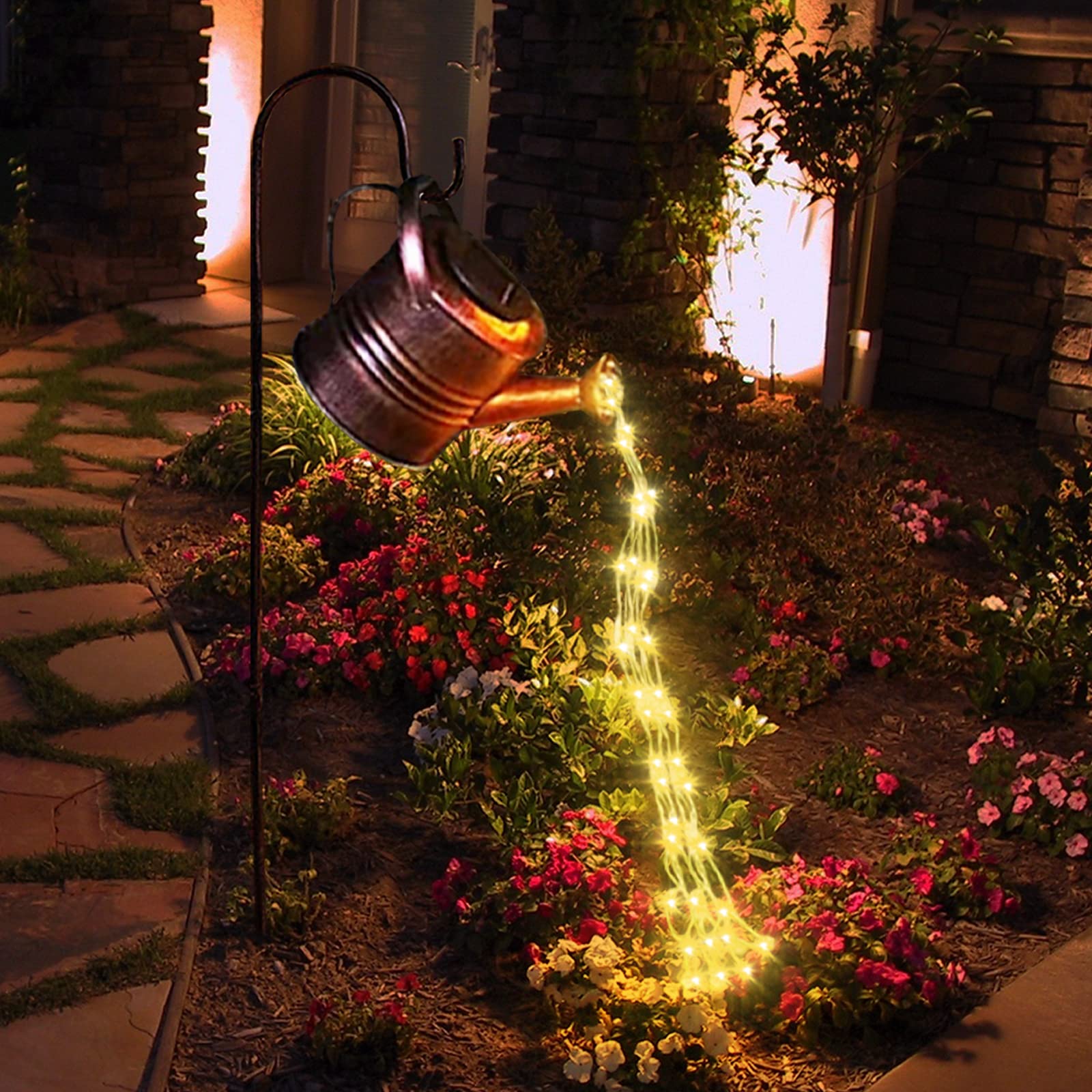 lifemet Star Shower Garden Decoration Watering Can Lights - Solar Fairy Garden LED Art Light, Shower Fairy Lights für Gartenweg, Baum, Rasen, Pfad, mit Ständer