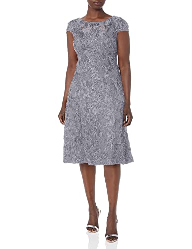 Alex Evenings Damen Tea Length Dress with Rosette Detail Kleid für besondere Anlässe, Dove, 36