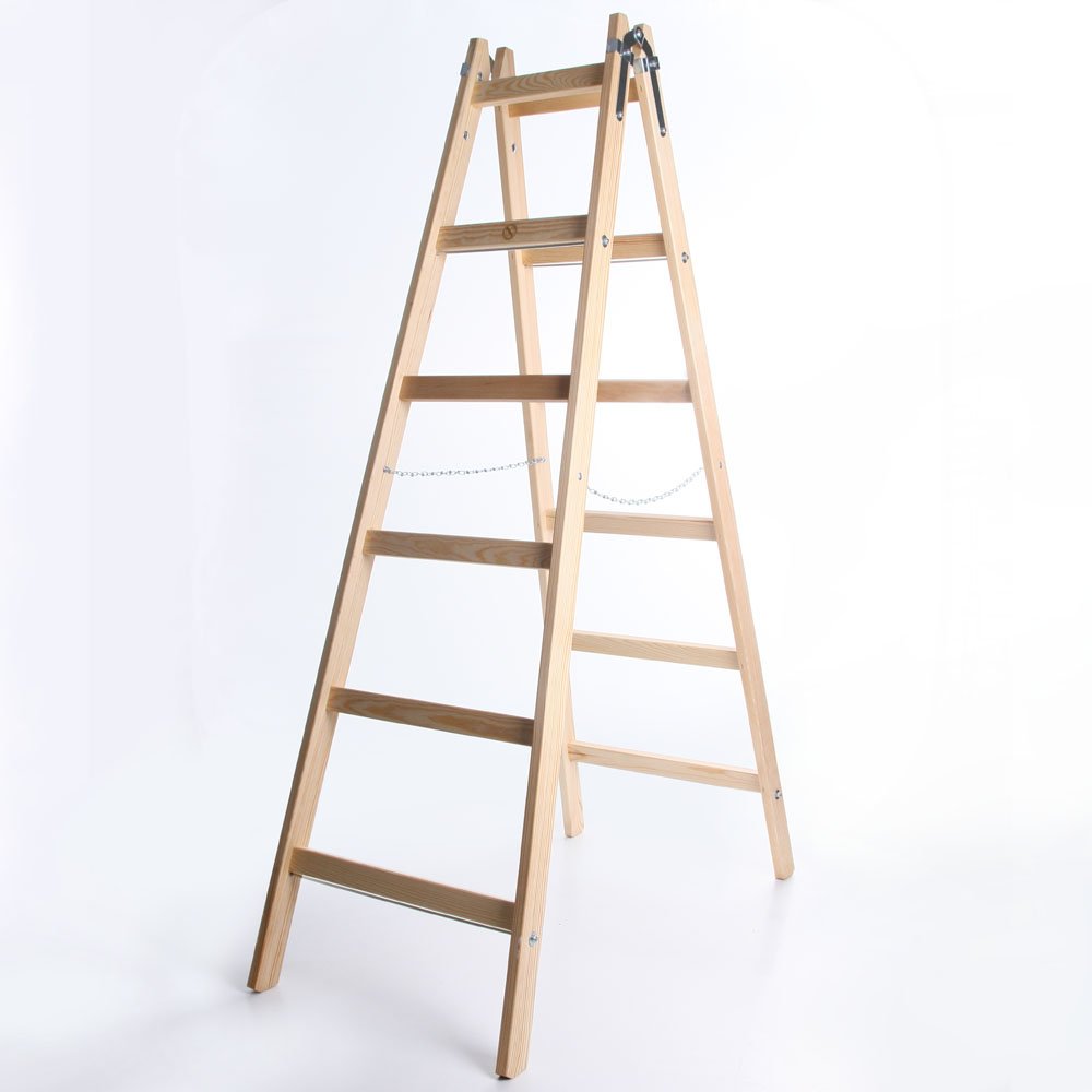 Holzleiter Premium 2x6 Stufen Zweiseitige Klappleiter Leiter Haushaltsleiter 150kg