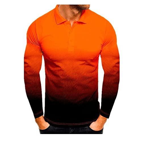 FRER Golfshirt Herren,Slim Fit Revers T-Shirt Orange Farbverlauf Golfshirt Golf Tennis Shirts Sport Langarm Golfshirts Für Herren Teenager Bluse Tops Unisex,4XL