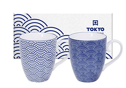 Nippon Blue Mug Set 2 Stück 8,5 x 10,2 cm 380 ml Wave & Dots 17988 1/12